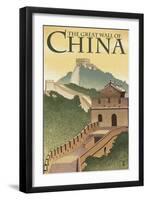 Great Wall of China - Lithograph Style-Lantern Press-Framed Art Print