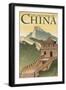 Great Wall of China - Lithograph Style-Lantern Press-Framed Art Print