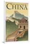 Great Wall of China - Lithograph Style-Lantern Press-Framed Art Print