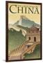 Great Wall of China - Lithograph Style-Lantern Press-Framed Art Print