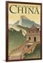 Great Wall of China - Lithograph Style-Lantern Press-Framed Art Print