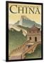 Great Wall of China - Lithograph Style-Lantern Press-Framed Art Print