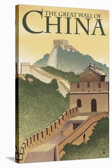 Great Wall of China - Lithograph Style-Lantern Press-Stretched Canvas