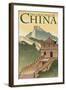 Great Wall of China - Lithograph Style-Lantern Press-Framed Art Print