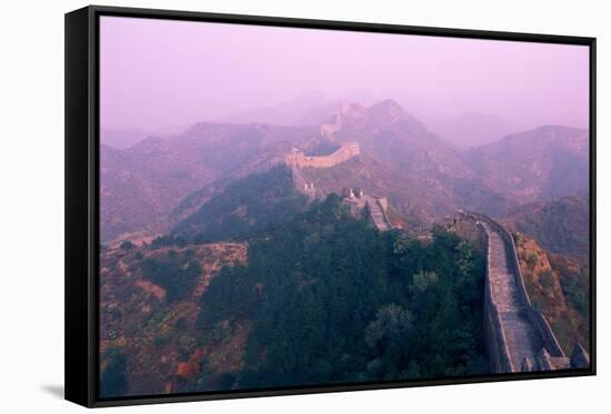 Great Wall of China, UNESCO World Heritage Site, in Mist, Near Beijing, China, Asia-Nancy Brown-Framed Stretched Canvas