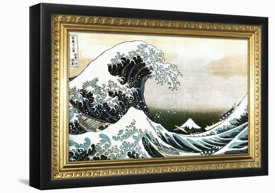 Great Wave off Kanagawa Hokusai Poster with Gilded Faux Frame Border-null-Framed Poster