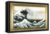 Great Wave off Kanagawa Hokusai Poster with Gilded Faux Frame Border-null-Framed Stretched Canvas