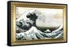 Great Wave off Kanagawa Hokusai Poster with Gilded Faux Frame Border-null-Framed Stretched Canvas