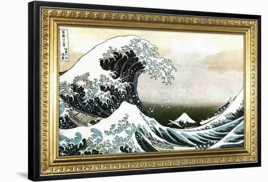 Great Wave off Kanagawa Hokusai Poster with Gilded Faux Frame Border-null-Framed Poster