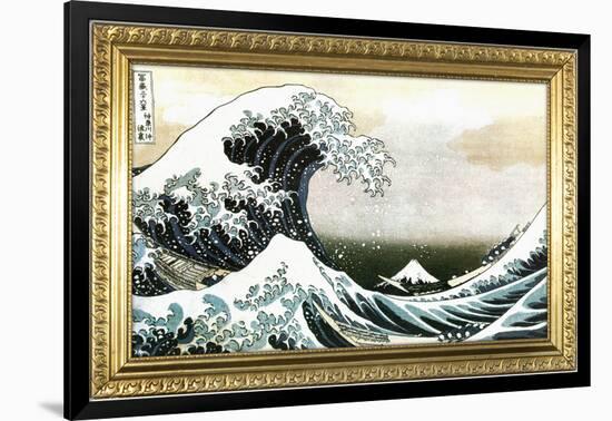 Great Wave off Kanagawa Hokusai Poster with Gilded Faux Frame Border-null-Framed Poster