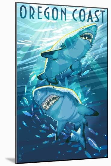 Great White Shark - Oregon Coast-Lantern Press-Mounted Art Print