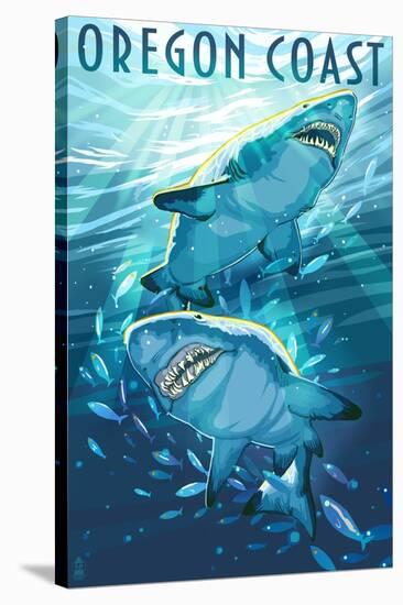 Great White Shark - Oregon Coast-Lantern Press-Stretched Canvas