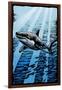 Great White Shark - Scratchboard-Lantern Press-Framed Art Print