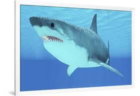 Great White Shark Swimming Underwater-null-Framed Art Print