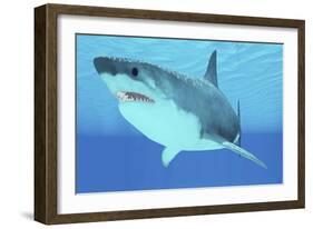 Great White Shark Swimming Underwater-null-Framed Art Print