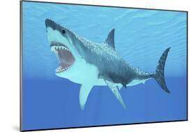 Great White Shark Swimming Underwater-null-Mounted Art Print