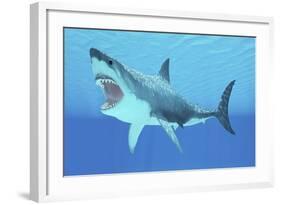 Great White Shark Swimming Underwater-null-Framed Art Print
