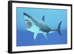 Great White Shark Swimming Underwater-null-Framed Art Print