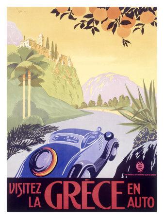 GREECE Vintage art old Poster Print canvas painting travel auto advert 