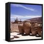 Greece: Carved Stone Pots on Archaeological Site, Knossos, Aegean Island of Crete-null-Framed Stretched Canvas