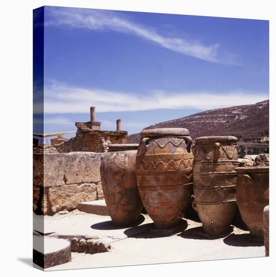 Greece: Carved Stone Pots on Archaeological Site, Knossos, Aegean Island of Crete-null-Stretched Canvas