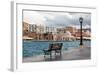 Greece, Crete, Chania, Venetian Harbour, Waterside Promenade, Bench-Catharina Lux-Framed Photographic Print