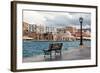 Greece, Crete, Chania, Venetian Harbour, Waterside Promenade, Bench-Catharina Lux-Framed Photographic Print