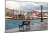 Greece, Crete, Chania, Venetian Harbour, Waterside Promenade, Bench-Catharina Lux-Mounted Photographic Print