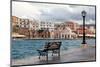 Greece, Crete, Chania, Venetian Harbour, Waterside Promenade, Bench-Catharina Lux-Mounted Photographic Print