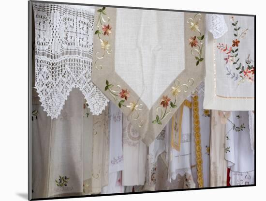 Greece, Crete. Lace and embroidery in shop in town of Kritsa. Lasithi Region.-Scott Smith-Mounted Photographic Print