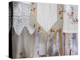 Greece, Crete. Lace and embroidery in shop in town of Kritsa. Lasithi Region.-Scott Smith-Stretched Canvas