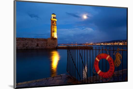 Greece, Crete, Rethimnon, Venetian Harbour, Illuminated, in the Evening-Catharina Lux-Mounted Photographic Print