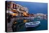 Greece, Crete, Rethimnon, Venetian Harbour, Illuminated, in the Evening-Catharina Lux-Stretched Canvas