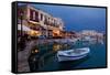 Greece, Crete, Rethimnon, Venetian Harbour, Illuminated, in the Evening-Catharina Lux-Framed Stretched Canvas