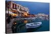 Greece, Crete, Rethimnon, Venetian Harbour, Illuminated, in the Evening-Catharina Lux-Stretched Canvas