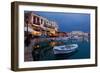 Greece, Crete, Rethimnon, Venetian Harbour, Illuminated, in the Evening-Catharina Lux-Framed Photographic Print