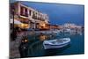 Greece, Crete, Rethimnon, Venetian Harbour, Illuminated, in the Evening-Catharina Lux-Mounted Photographic Print