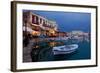 Greece, Crete, Rethimnon, Venetian Harbour, Illuminated, in the Evening-Catharina Lux-Framed Photographic Print