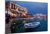 Greece, Crete, Rethimnon, Venetian Harbour, Illuminated, in the Evening-Catharina Lux-Mounted Photographic Print