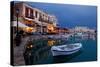 Greece, Crete, Rethimnon, Venetian Harbour, Illuminated, in the Evening-Catharina Lux-Stretched Canvas