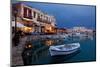 Greece, Crete, Rethimnon, Venetian Harbour, Illuminated, in the Evening-Catharina Lux-Mounted Photographic Print