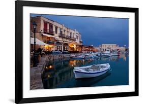 Greece, Crete, Rethimnon, Venetian Harbour, Illuminated, in the Evening-Catharina Lux-Framed Photographic Print