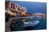 Greece, Crete, Rethimnon, Venetian Harbour, Illuminated, in the Evening-Catharina Lux-Mounted Photographic Print