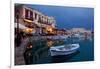 Greece, Crete, Rethimnon, Venetian Harbour, Illuminated, in the Evening-Catharina Lux-Framed Photographic Print