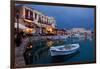 Greece, Crete, Rethimnon, Venetian Harbour, Illuminated, in the Evening-Catharina Lux-Framed Photographic Print