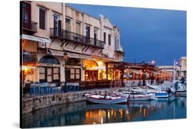 Greece, Crete, Rethimnon, Venetian Harbour, Illuminated, in the Evening-Catharina Lux-Stretched Canvas