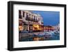 Greece, Crete, Rethimnon, Venetian Harbour, Illuminated, in the Evening-Catharina Lux-Framed Photographic Print