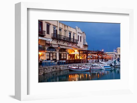 Greece, Crete, Rethimnon, Venetian Harbour, Illuminated, in the Evening-Catharina Lux-Framed Photographic Print