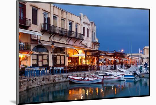 Greece, Crete, Rethimnon, Venetian Harbour, Illuminated, in the Evening-Catharina Lux-Mounted Photographic Print