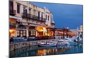 Greece, Crete, Rethimnon, Venetian Harbour, Illuminated, in the Evening-Catharina Lux-Mounted Photographic Print